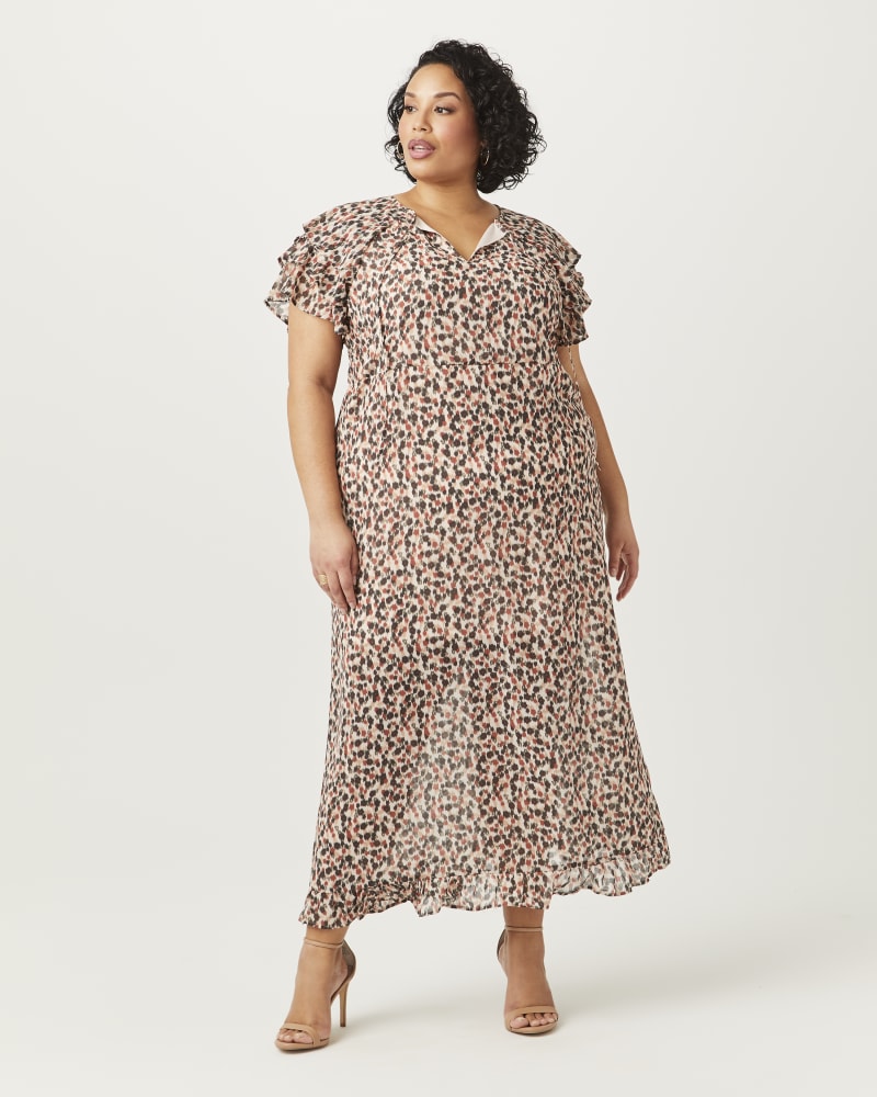 Plus size model with hourglass body shape wearing Martina Short-Sleeve Maxi Dress by Downing Studio | Dia&Co | dia_product_style_image_id:153168